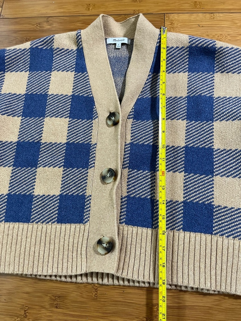 Madewell Bayberry Button-Front Cardigan in Navy & Tan Buffalo Check Cabincore - Picture 9 of 13